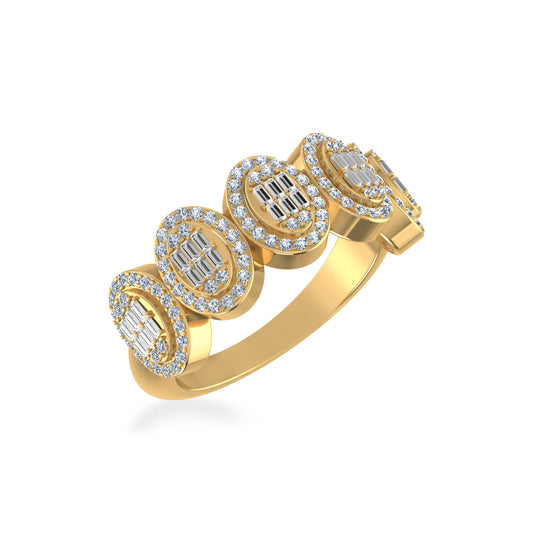 10K Yellow Gold Round Baguette Diamond Oval Shape Designer Womens Band Ring Size 7 1/2 Ctw
