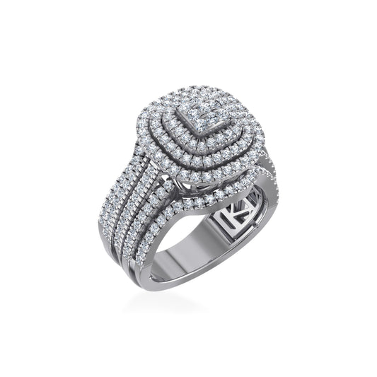 10K White Gold Round Diamond Square Shape Designer Womens Ring Size 7 1-5/8 Ctw