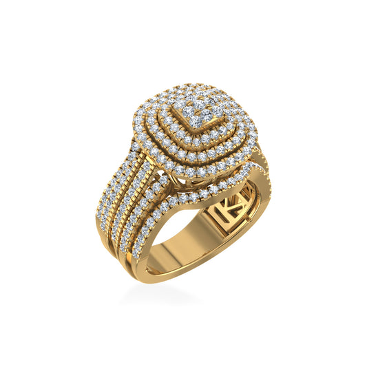 10K Yellow Gold Round Diamond Square Shape Designer Womens Ring Size 7 1-5/8 Ctw