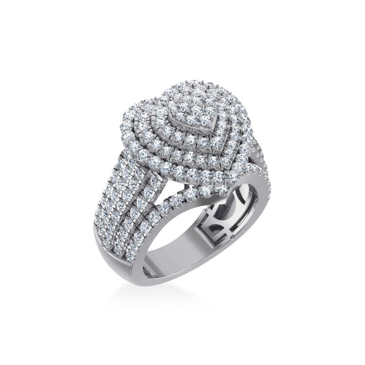 10K White Gold Round Diamond Heart Shape Designer Womens Ring Size 7 2-3/8 Ctw