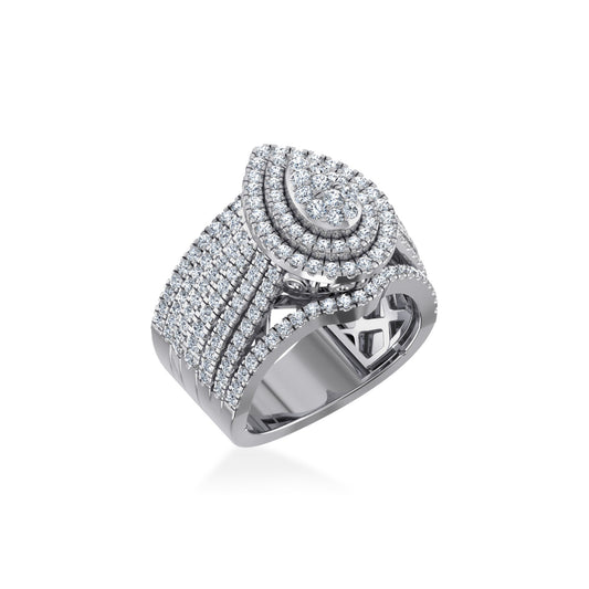 10K White Gold Round Diamond Pear Shape Designer Womens Ring Size 7 1-7/8 Ctw