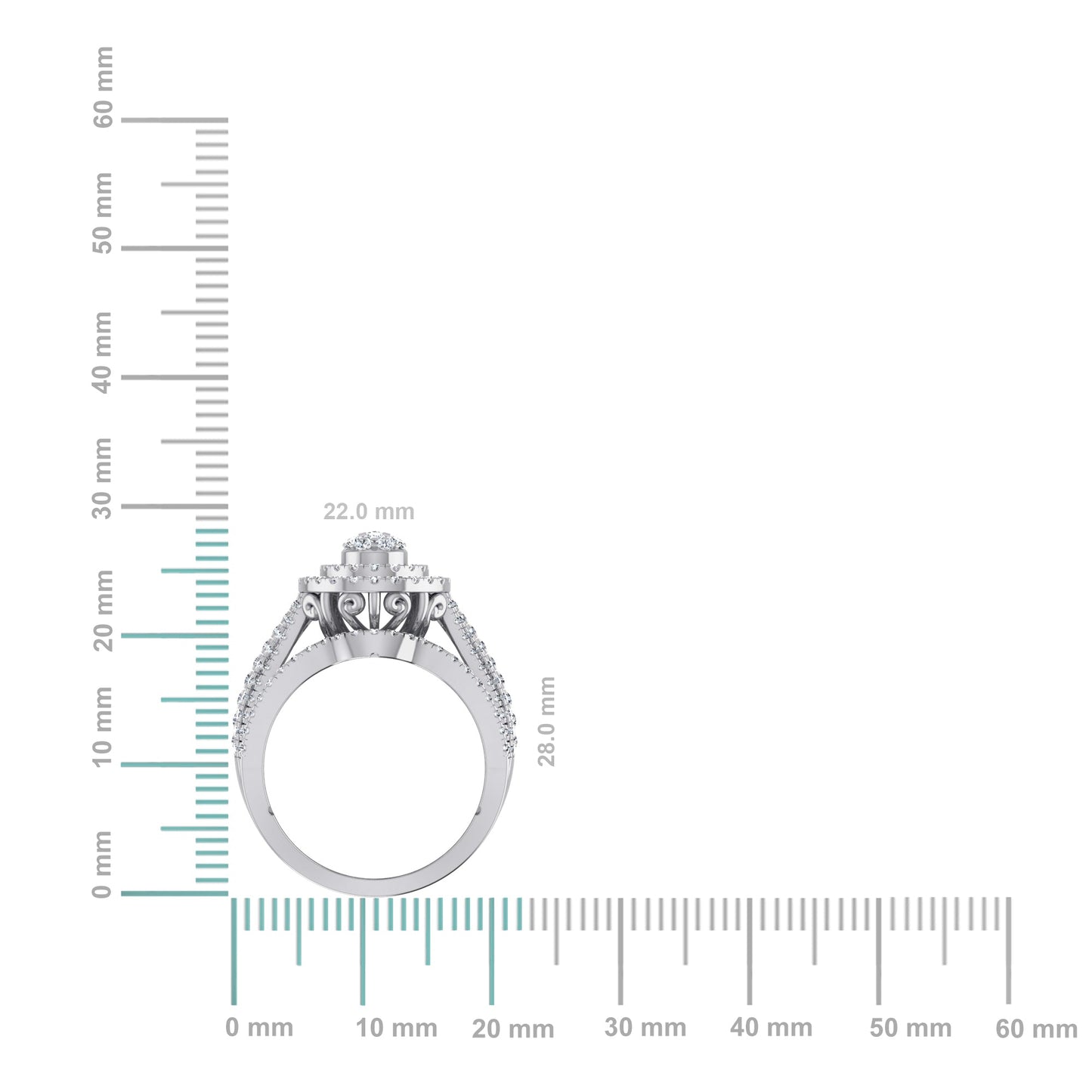10K White Gold Round Diamond Pear Shape Designer Womens Ring Size 7 1-7/8 Ctw