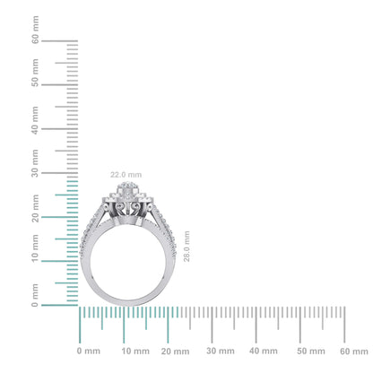 10K White Gold Round Diamond Pear Shape Designer Womens Ring Size 7 1-7/8 Ctw