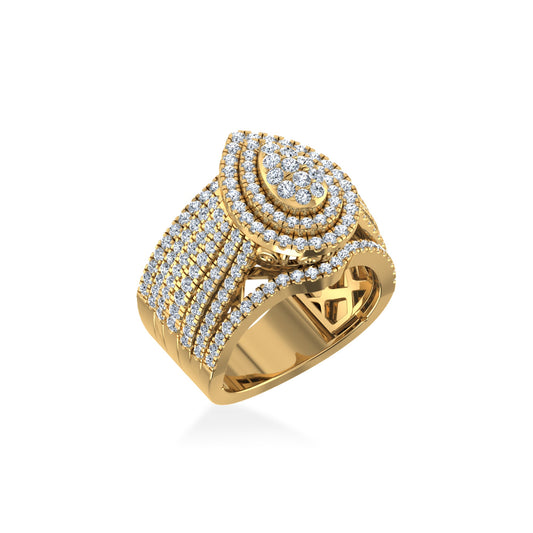 10K Yellow Gold Round Diamond Pear Shape Designer Womens Ring Size 7 1-7/8 Ctw