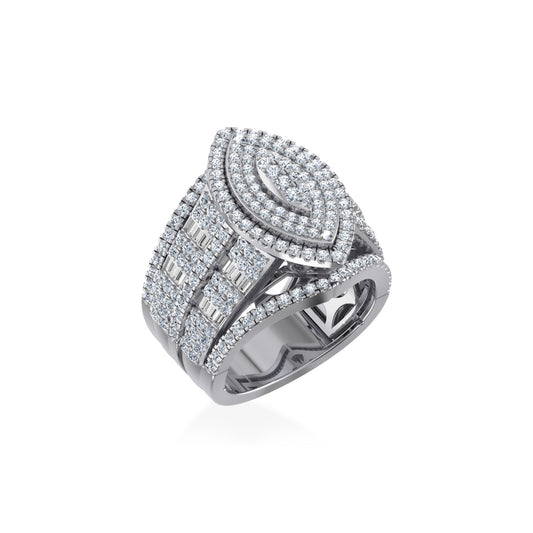 10K White Gold Round Baguette Diamond Marquise Shape Designer Womens Ring Size 7 2 Ctw