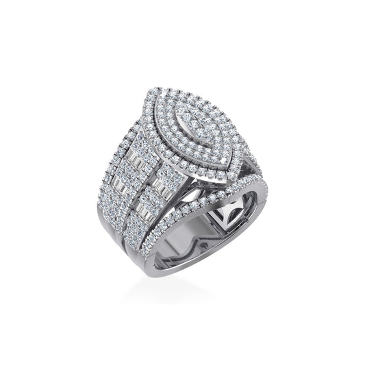 10K White Gold Round Baguette Diamond Marquise Shape Designer Womens Ring Size 7 2 Ctw
