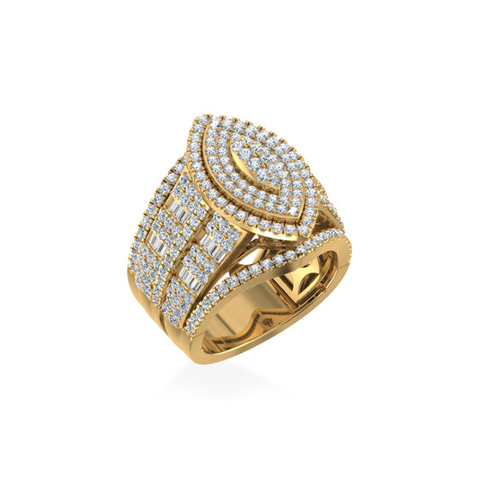 10K Yellow Gold Round Baguette Diamond Marquise Shape Designer Womens Ring Size 7 2 Ctw