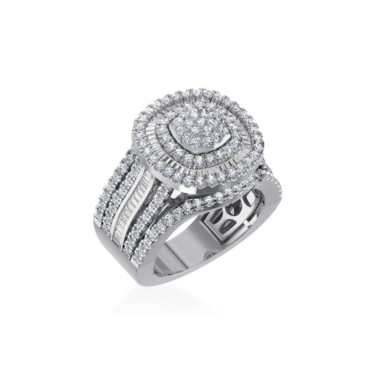 10K White Gold Round Baguette Diamond Square Shape Designer Womens Ring Size 7 2 Ctw