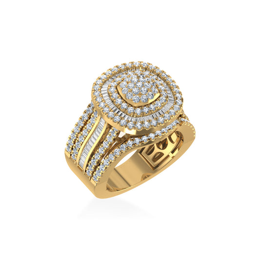 10K Yellow Gold Round Baguette Diamond Square Shape Designer Womens Ring Size 7 2 Ctw