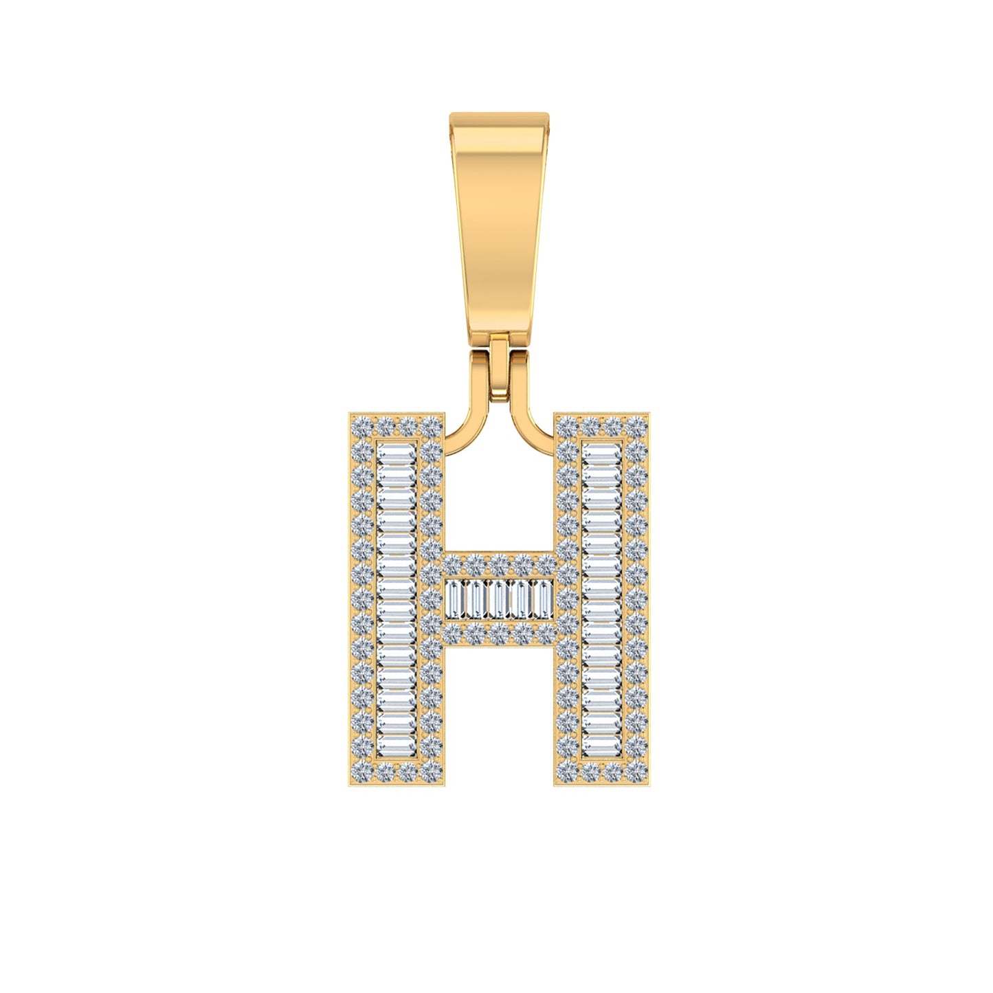10K Yellow Gold Baguette Diamond Initial H Letter Pendant 1/2 Ctw