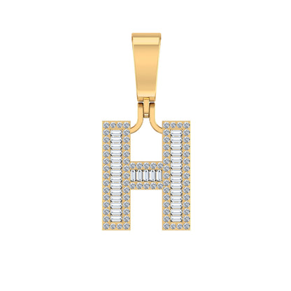 10K Yellow Gold Baguette Diamond Initial H Letter Pendant 1/2 Ctw