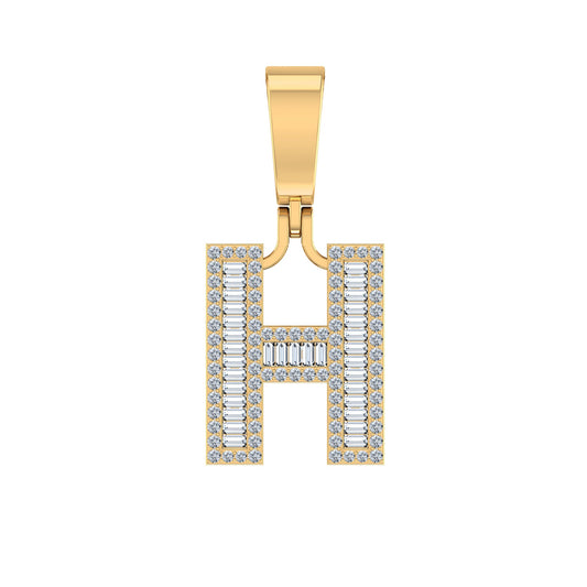 10K Yellow Gold Baguette Diamond Initial H Letter Pendant 1/2 Ctw