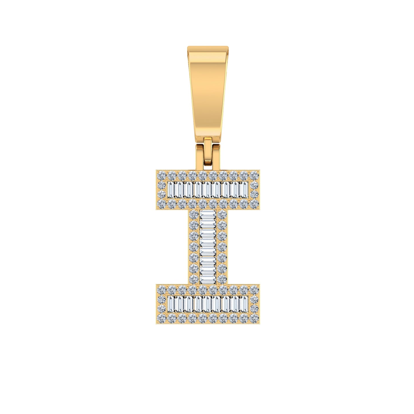 10K Yellow Gold Baguette Diamond Initial I Letter Pendant 1/3 Ctw
