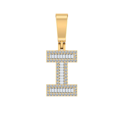 10K Yellow Gold Baguette Diamond Initial I Letter Pendant 1/3 Ctw