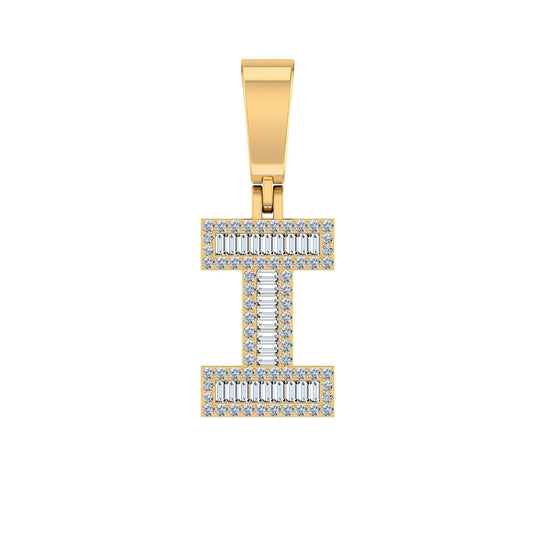 10K Yellow Gold Baguette Diamond Initial I Letter Pendant 1/3 Ctw