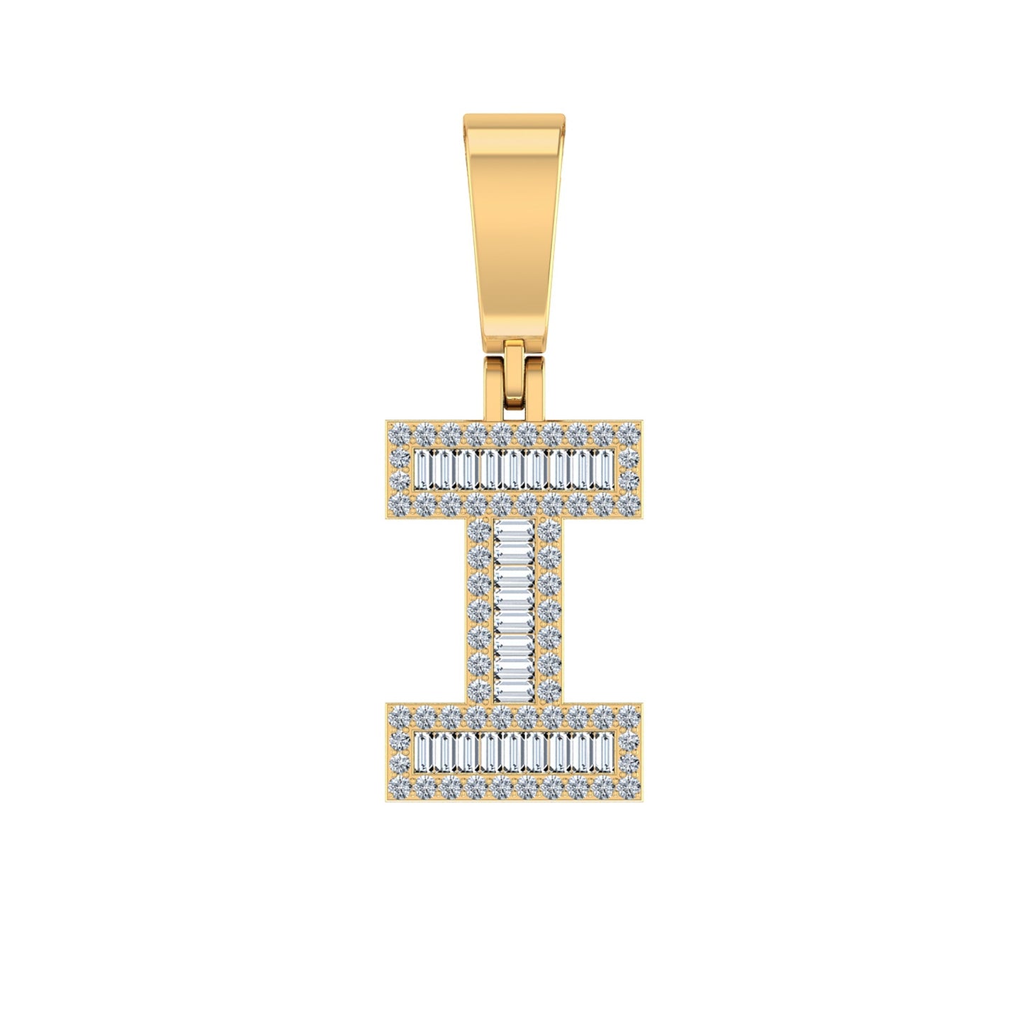 10K Yellow Gold Baguette Diamond Initial I Letter Pendant 1/3 Ctw