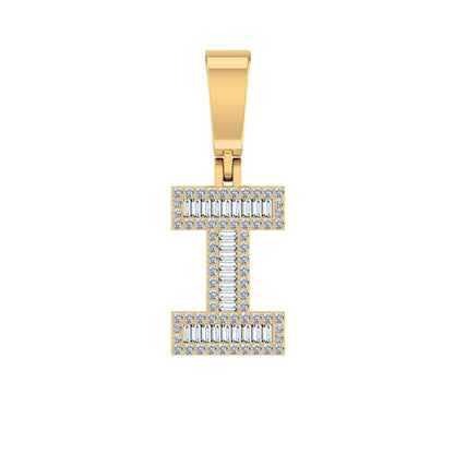 10K Yellow Gold Baguette Diamond Initial I Letter Pendant 1/3 Ctw