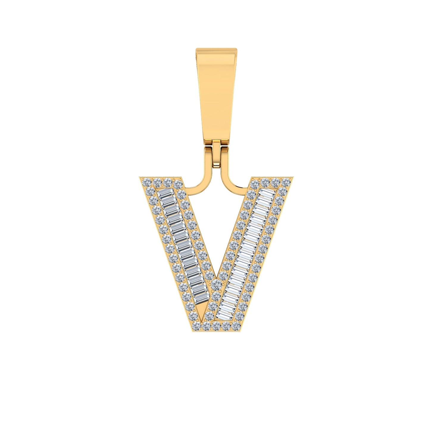 10K Yellow Gold Baguette Diamond Initial V Letter Pendant 1/3 Ctw