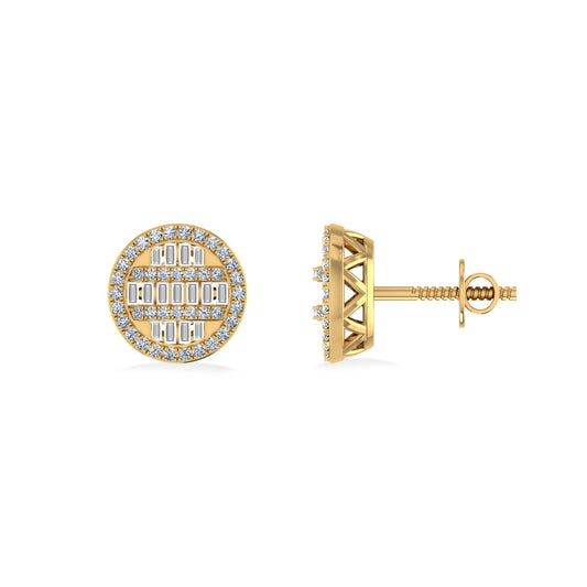 10K Yellow Gold Round Baguette Diamond Designer Mens Stud Earring 3/8 Ctw