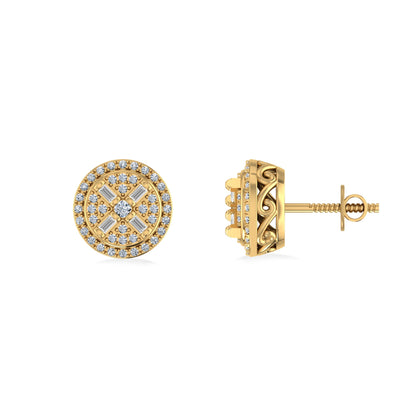 10K Yellow Gold Round Diamond Designer Mens Stud Earring 1/5 Ctw