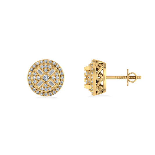 10K Yellow Gold Round Diamond Designer Mens Stud Earring 1/5 Ctw