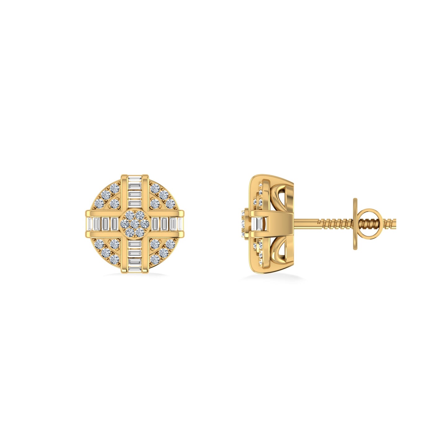 10K Yellow Gold Round Diamond Designer Mens Stud Earring 1/4 Ctw