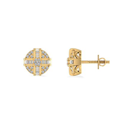 10K Yellow Gold Round Diamond Designer Mens Stud Earring 1/4 Ctw