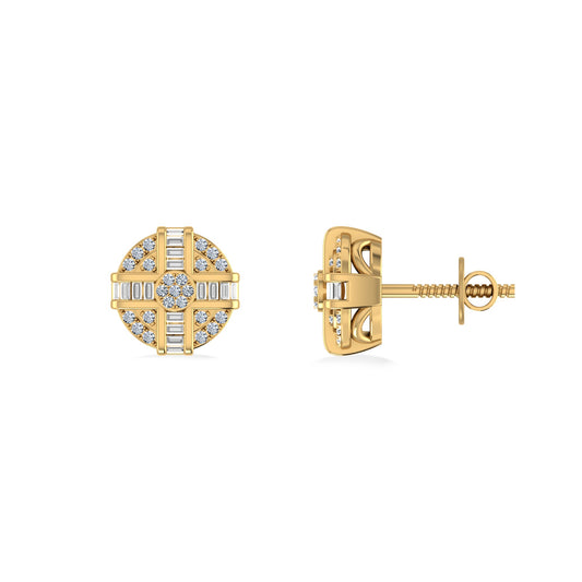 10K Yellow Gold Round Diamond Designer Mens Stud Earring 1/4 Ctw