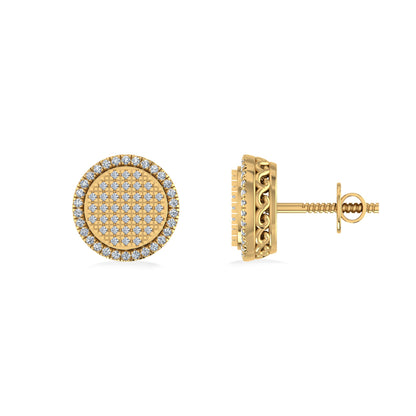 10K Yellow Gold Round Diamond Designer Halo Mens Stud Earring 1/3 Ctw