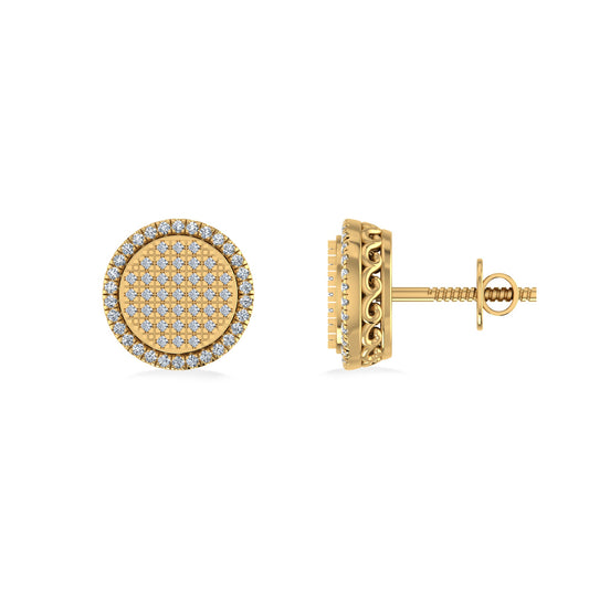 10K Yellow Gold Round Diamond Designer Halo Mens Stud Earring 1/3 Ctw