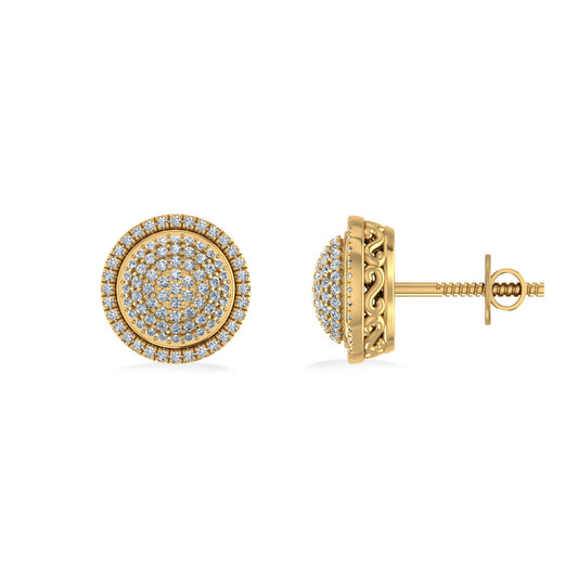 10K Yellow Gold Round Diamond Designer Halo Mens Stud Earring 1/4 Ctw
