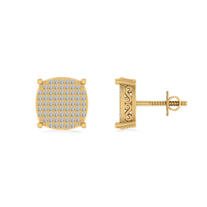 10K Yellow Gold Round Diamond Designer Mens Stud Earring 3/8 Ctw