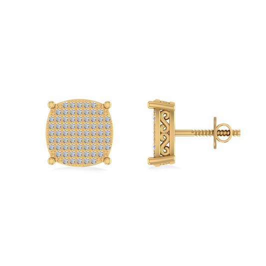 10K Yellow Gold Round Diamond Designer Mens Stud Earring 3/8 Ctw