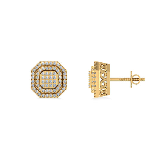 10K Yellow Gold Round Diamond Designer Halo Mens Stud Earring 1/5 Ctw