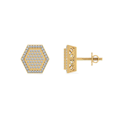 10K Yellow Gold Round Diamond Octagon Shape Designer Mens Stud Earring 1/5 Ctw