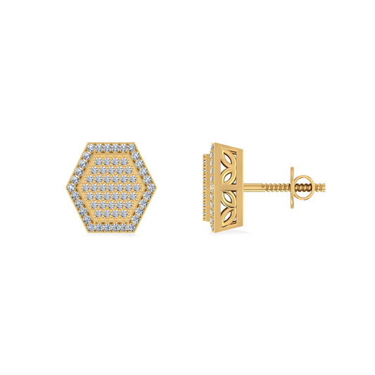 10K Yellow Gold Round Diamond Octagon Shape Designer Mens Stud Earring 1/5 Ctw