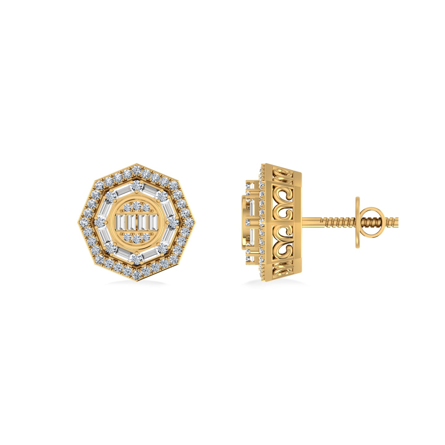 10K Yellow Gold Round Diamond Designer Mens Stud Earring 1/3 Ctw