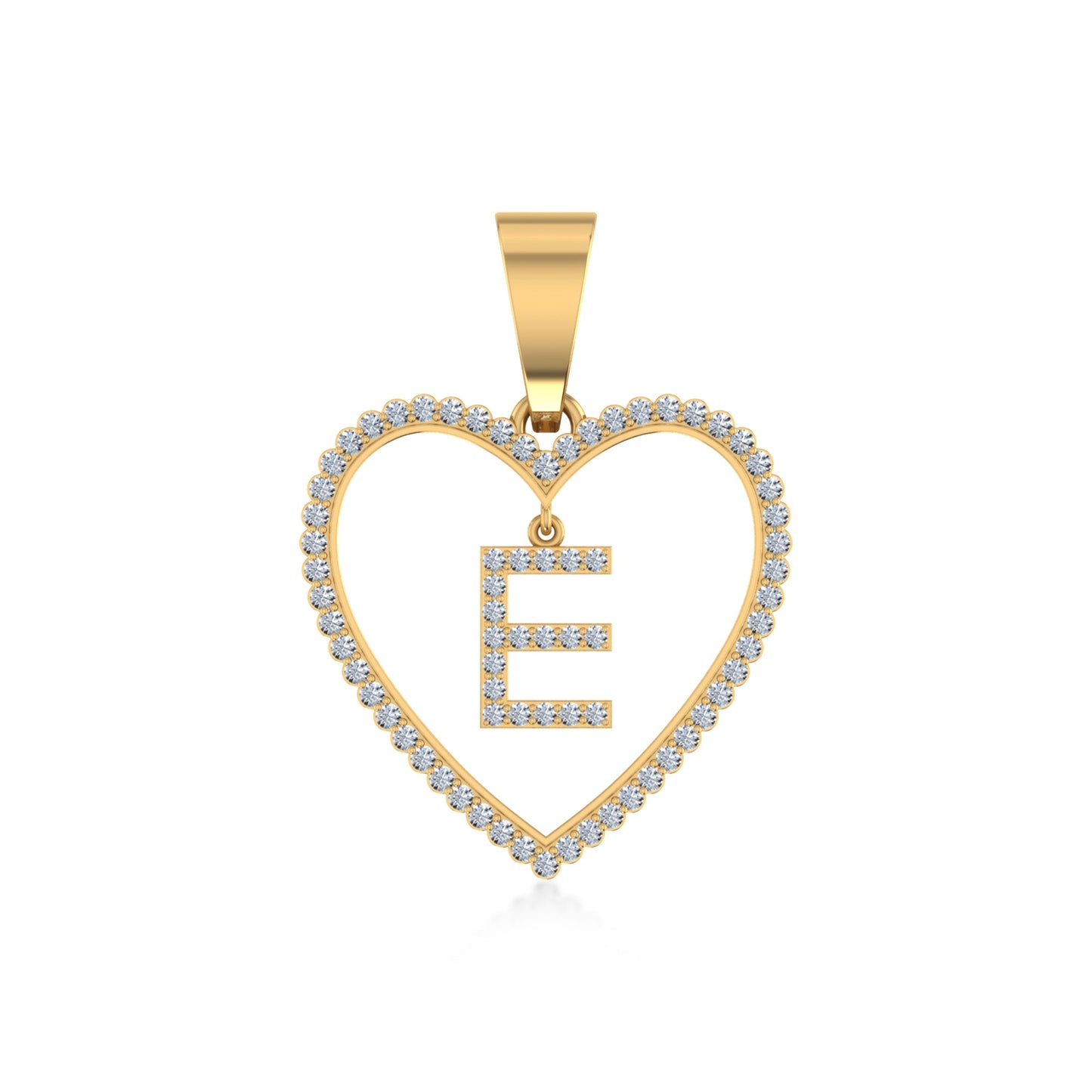 10K Yellow Gold Diamond Initial Heart E Letter Pendant 1/5 Ctw
