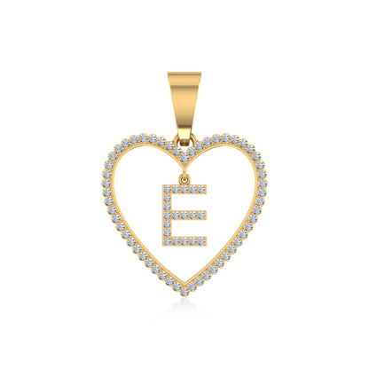 10K Yellow Gold Diamond Initial Heart E Letter Pendant 1/5 Ctw