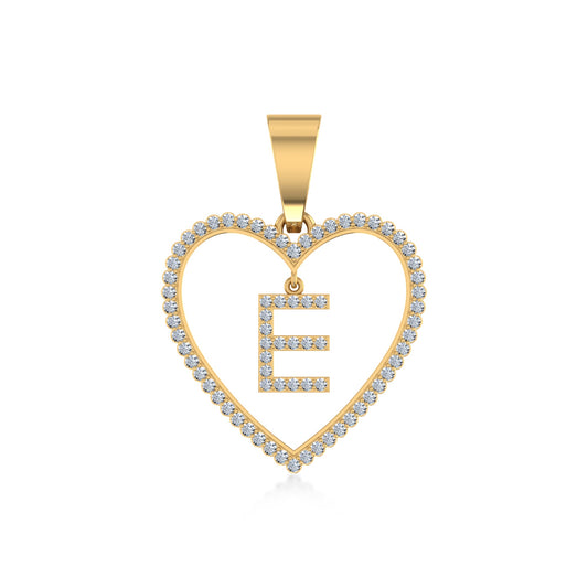 10K Yellow Gold Diamond Initial Heart E Letter Pendant 1/5 Ctw
