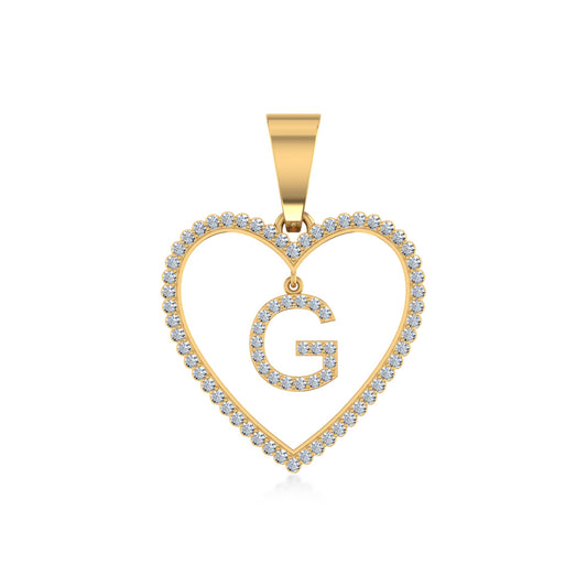 10K Yellow Gold Diamond Initial Heart G Letter Pendant 1/5 Ctw