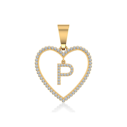 10K Yellow Gold Diamond Initial Heart P Letter Pendant 1/5 Ctw