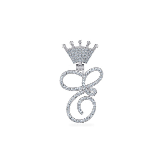 10K White Gold Round Diamond Crown C Letter Initial Pendant 1/4 Ctw