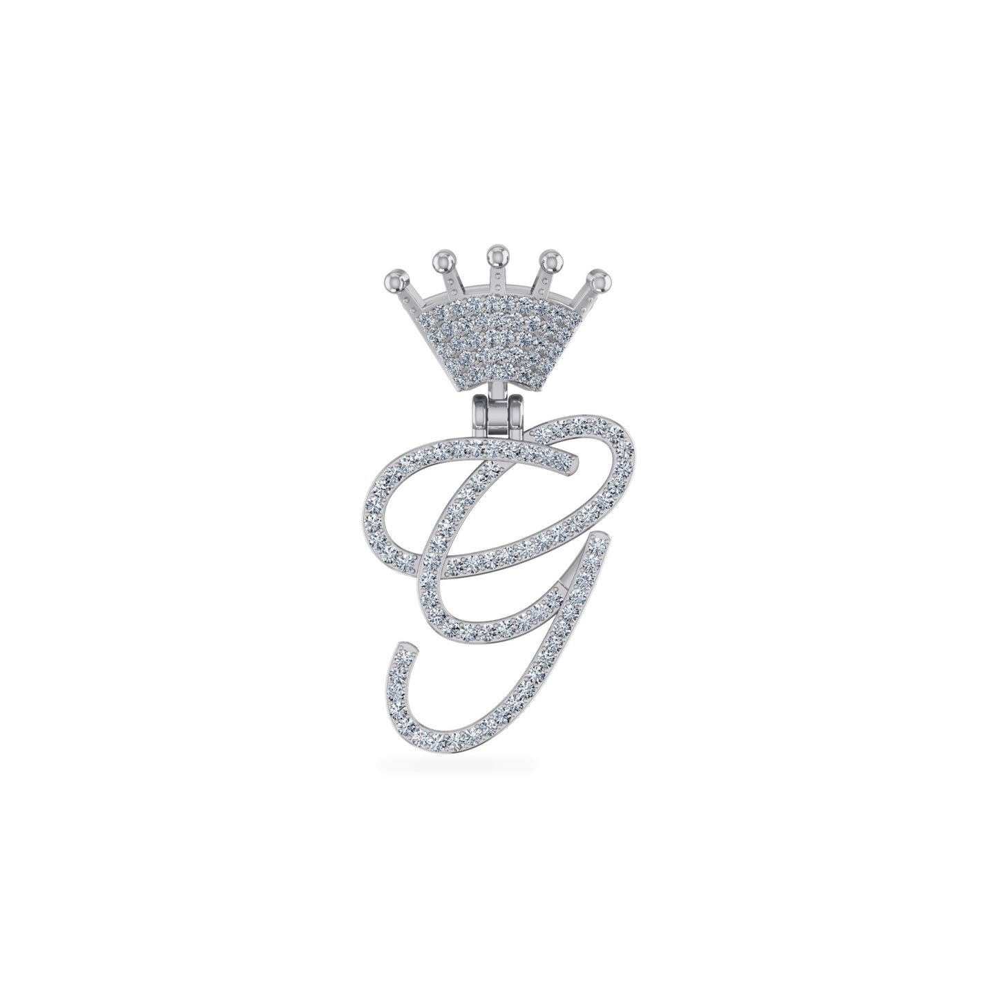 10K White Gold Round Diamond Crown G Letter Initial Pendant 1/5 Ctw