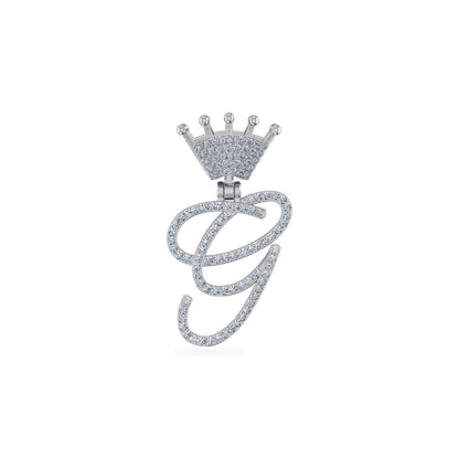 10K White Gold Round Diamond Crown G Letter Initial Pendant 1/5 Ctw