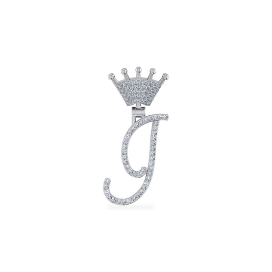 10K White Gold Round Diamond Crown I Letter Initial Pendant 1/6 Ctw