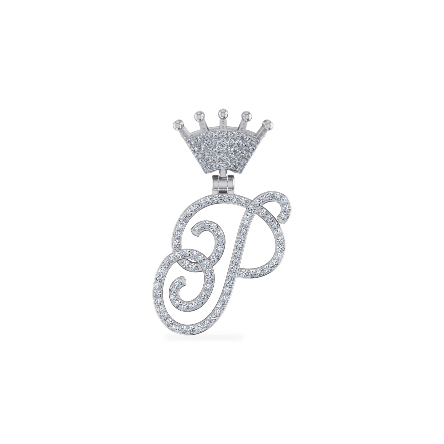 10K White Gold Round Diamond Crown P Letter Initial Pendant 1/4 Ctw