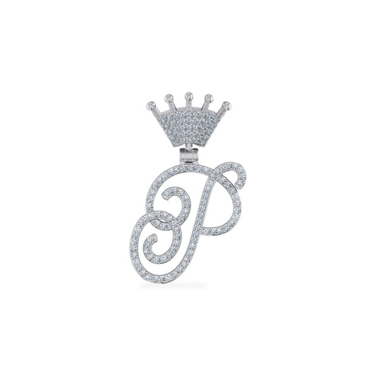 10K White Gold Round Diamond Crown P Letter Initial Pendant 1/4 Ctw