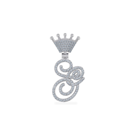 10K White Gold Round Diamond Crown S Letter Initial Pendant 1/4 Ctw
