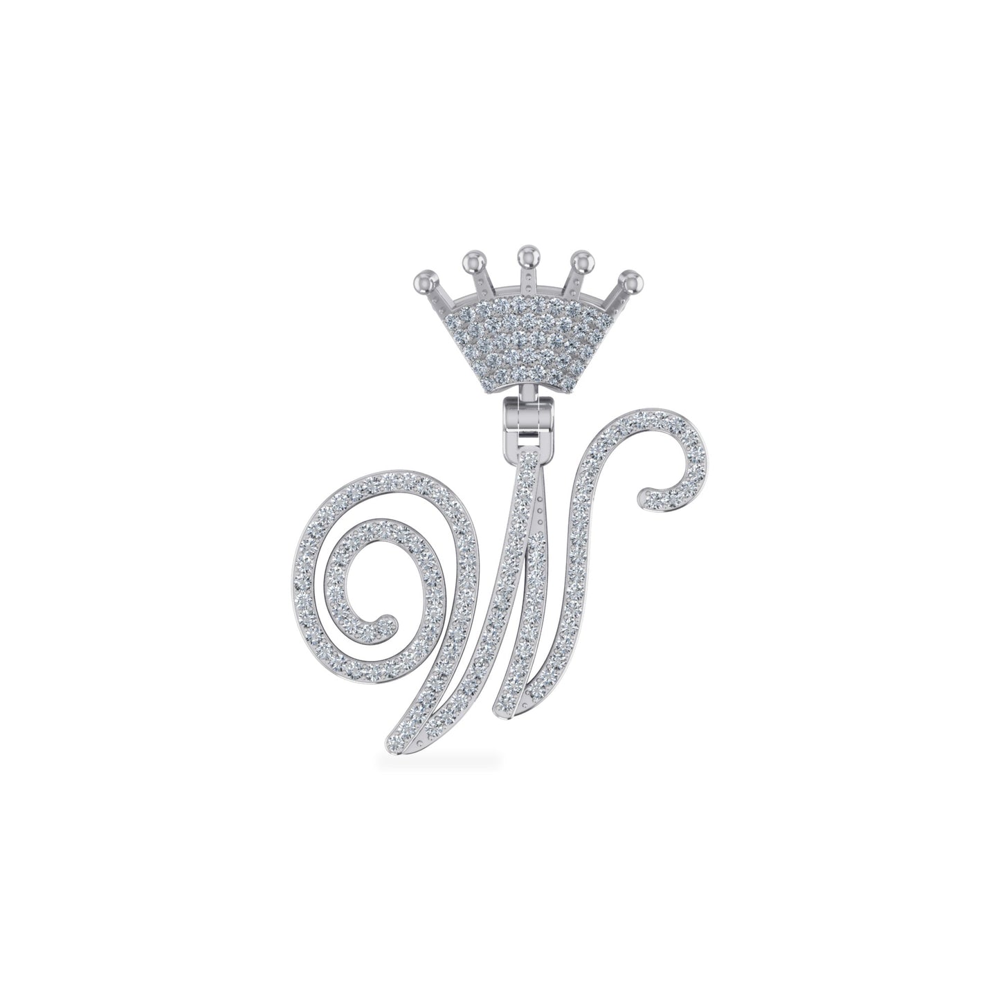 10K White Gold Round Diamond Crown W Letter Initial Pendant 1/4 Ctw